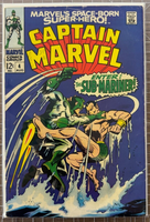 CAPTAIN MARVEL Comic #4 1968 Roy Thomas Gene Colan Sub-Mariner 3.0-4.0