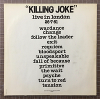 The Original Killing Joke - LP Vinyl Record - The Lyceum London 1981 - Post-Punk