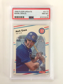 Graded PSA 8 NM-MT - 1988 Fleer Update Mark Grace #U-77 Rookie Chicago Cubs