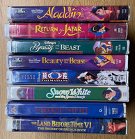 8 Unique VHS Misc Tapes Disney, MGM Family Kids Aladdin Beauty and the Beast